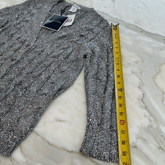 OSCAR DE LA RENTA SILVER SEQUINS SILK CARDIGAN SIZE S NWTS! - Picture 13 of 16